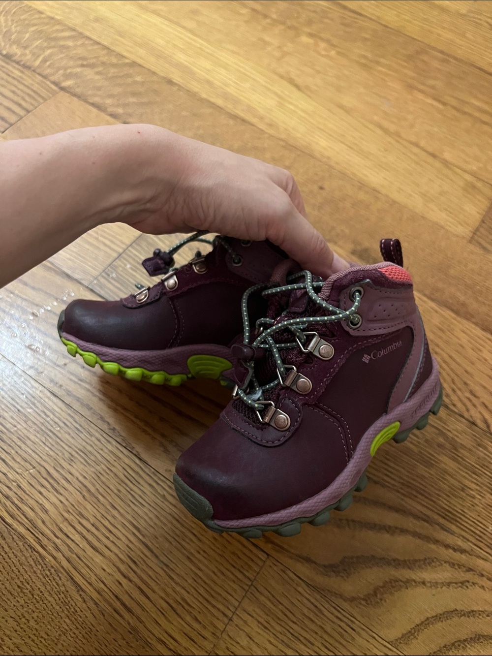 Columbia - Kids Burgundy and Lime Hiking Boots